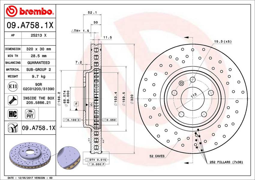 Audi Brembo Disc Brake Rotor - Front (320mm) 8K0615301A